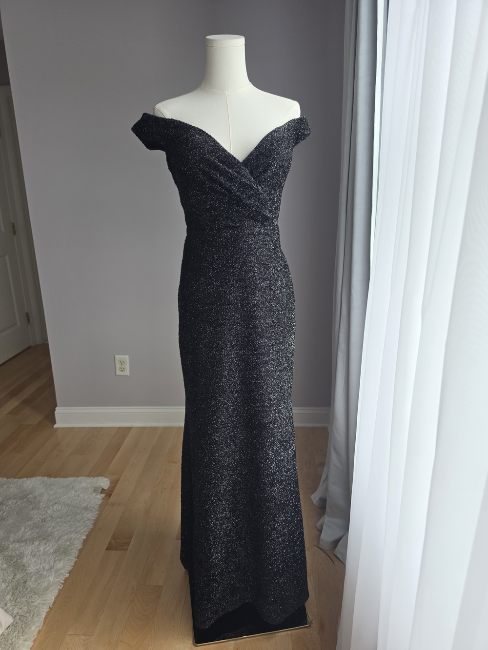 Tarik Ediz Off-Shoulder Sparkle Gown - Black